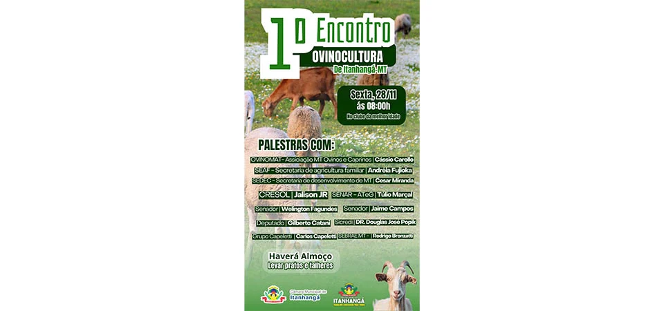 Itanhangá: Câmara Municipal de Vereadores convida para o 1º Encontro de Ovinocultura, que acontece no dia 28/11