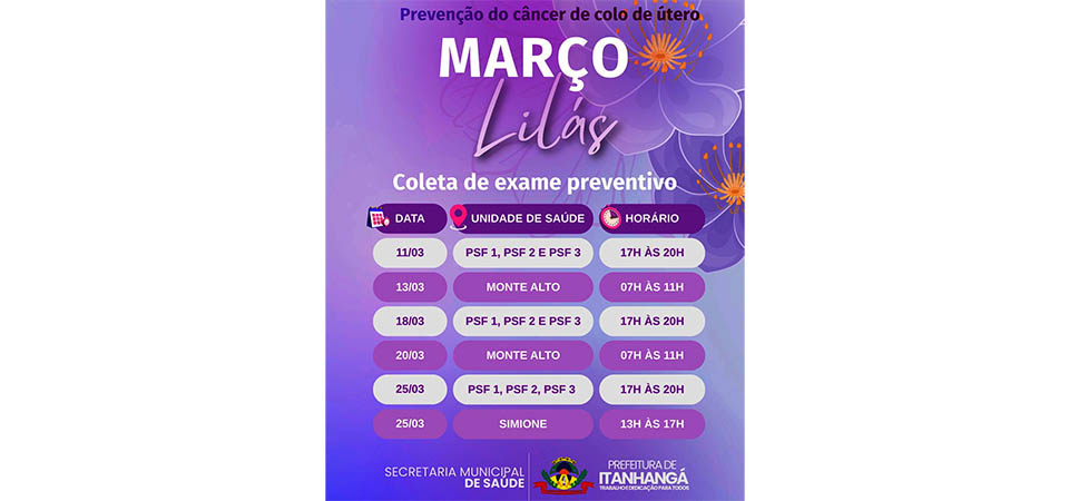 Itanhangá: Secretaria Municipal de Saúde realiza coleta de exames na campanha Março Lilás de prevenção ao câncer colorretal