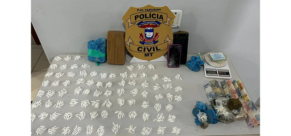 Tapurah: Polícia Civil prende dupla com mais de 840 pinos de cocaína e quatro quilos de maconha e pasta base
