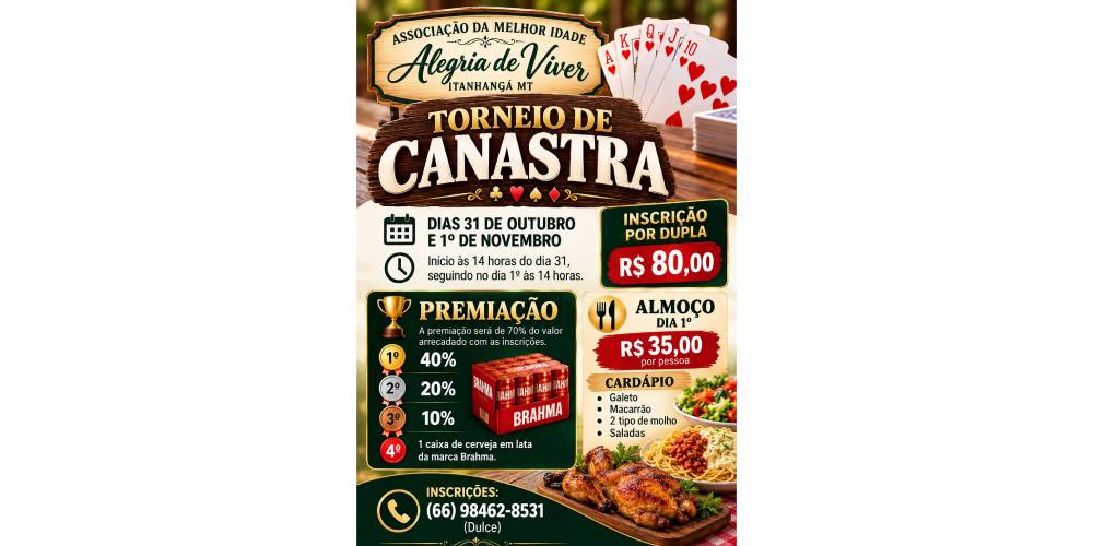 Itanhangá: Clube da Melhor Idade Alegria de Viver promove torneio de canastra