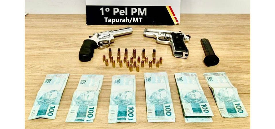 Tapurah: PM prende homem por porte ilegal de arma de fogo e apreende R$ 5,5 mil
