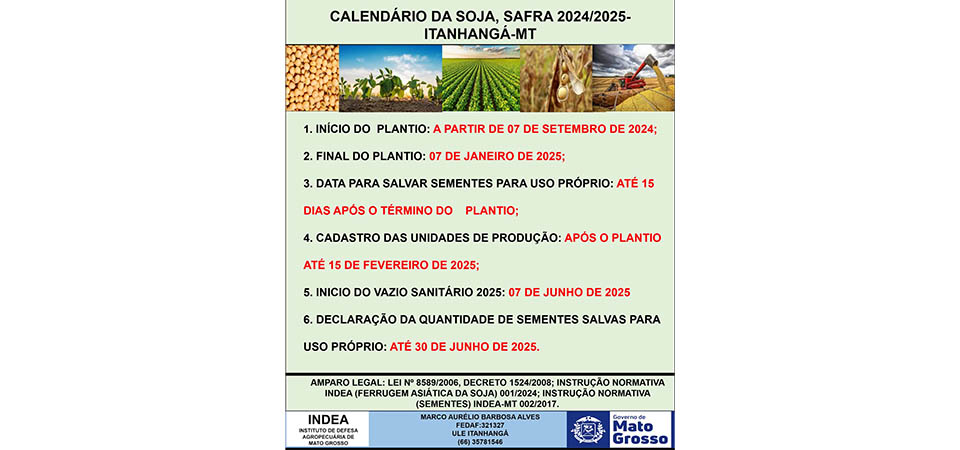 Produtores de soja de MT devem atualizar cadastro de propriedades no Indea até 15 de fevereiro