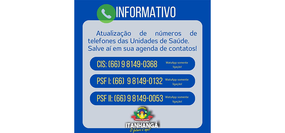 Itanhangá: Agende os números de telefone das unidades de saúde