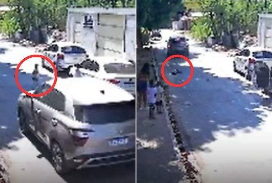 Câmera registra momento em que criança atravessa rua e é atropelada por Creta
