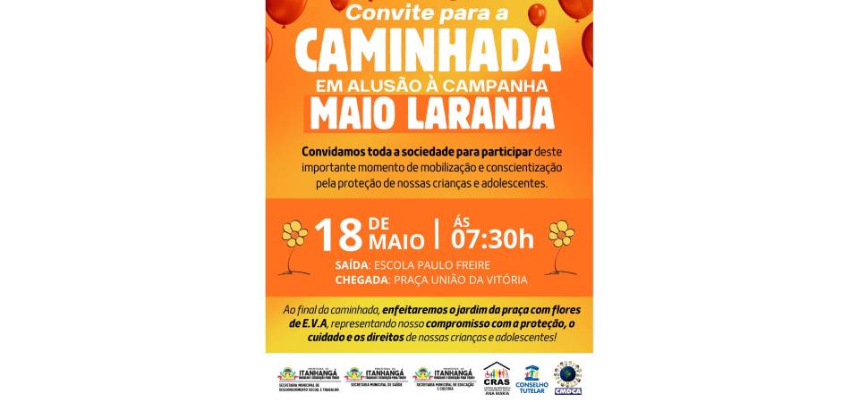 Itanhangá promove ações do Maio Laranja com cinema na praça e caminhada de conscientização