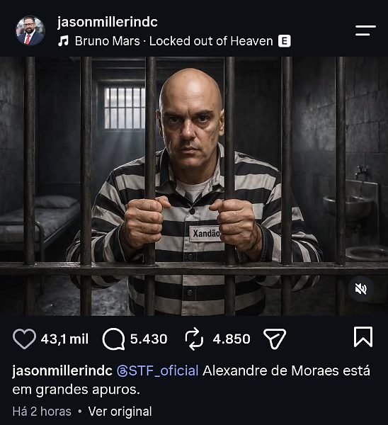 Homem de confiança de Trump retrata Moraes na cadeia: “Está em sérios apuros”