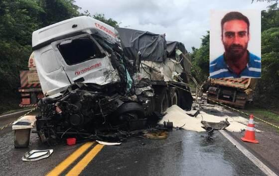 Caminhoneiro de 40 anos morre em grave acidente entre duas carretas na BR-163