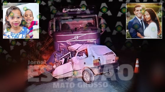 Dois adultos e três crianças morrem após colisão de carro e caminhão na MT-140