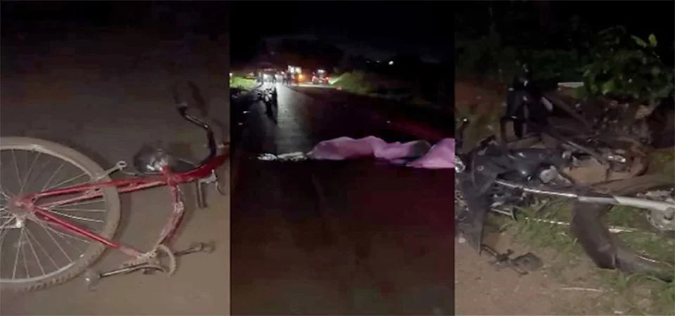 Três pessoas morrem em acidente envolvendo bicicleta, moto e carro