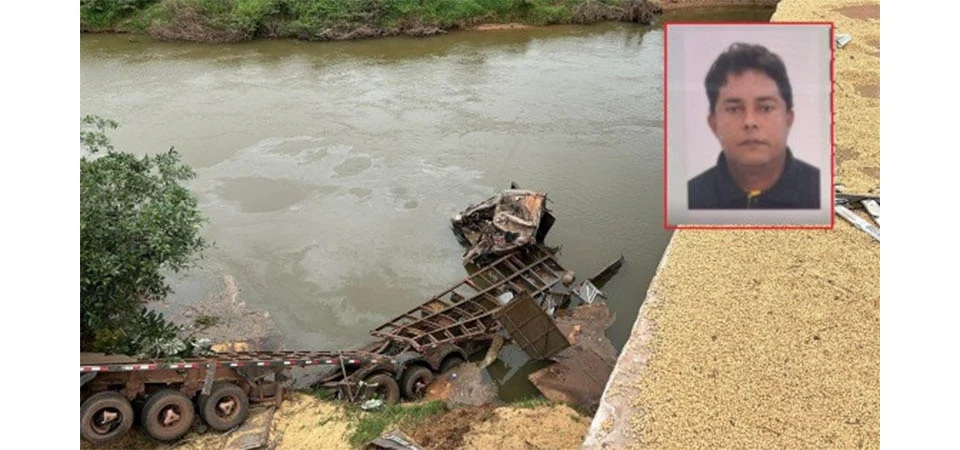 Caminhoneiro morre após carreta cair de ponte