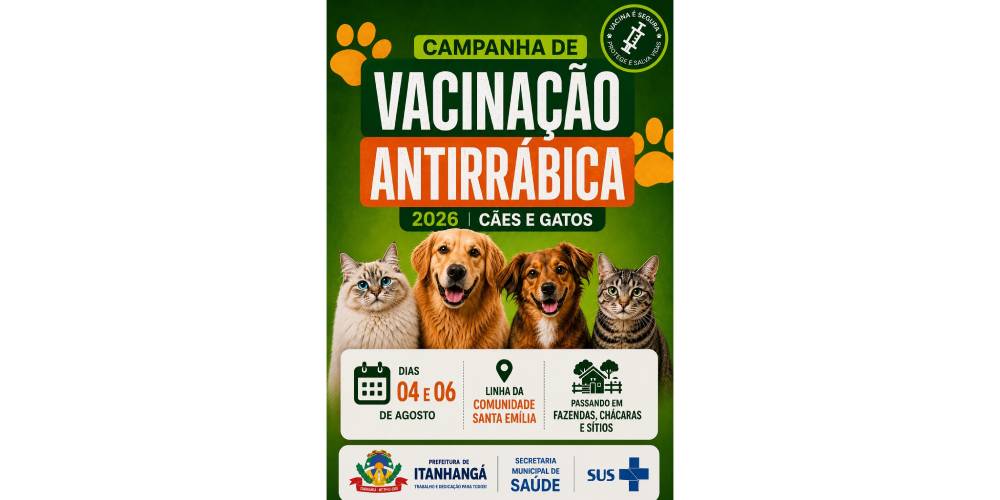 Itanhangá: Região da Santa Emilia terá vacinação atirrábica para cães e gatos