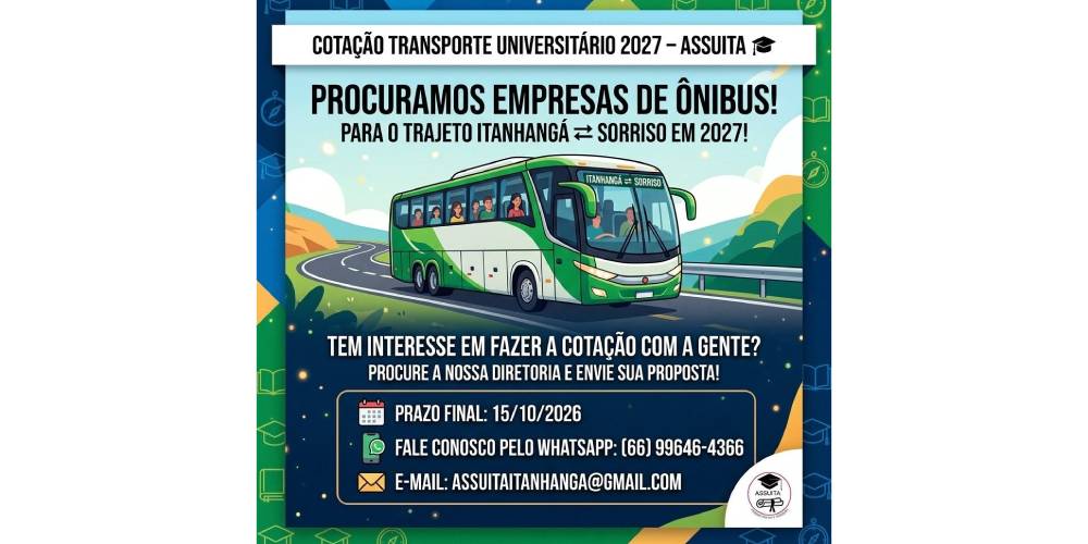 Itanhangá: ASSUITA abre cotação para contratar transporte universitário 2027