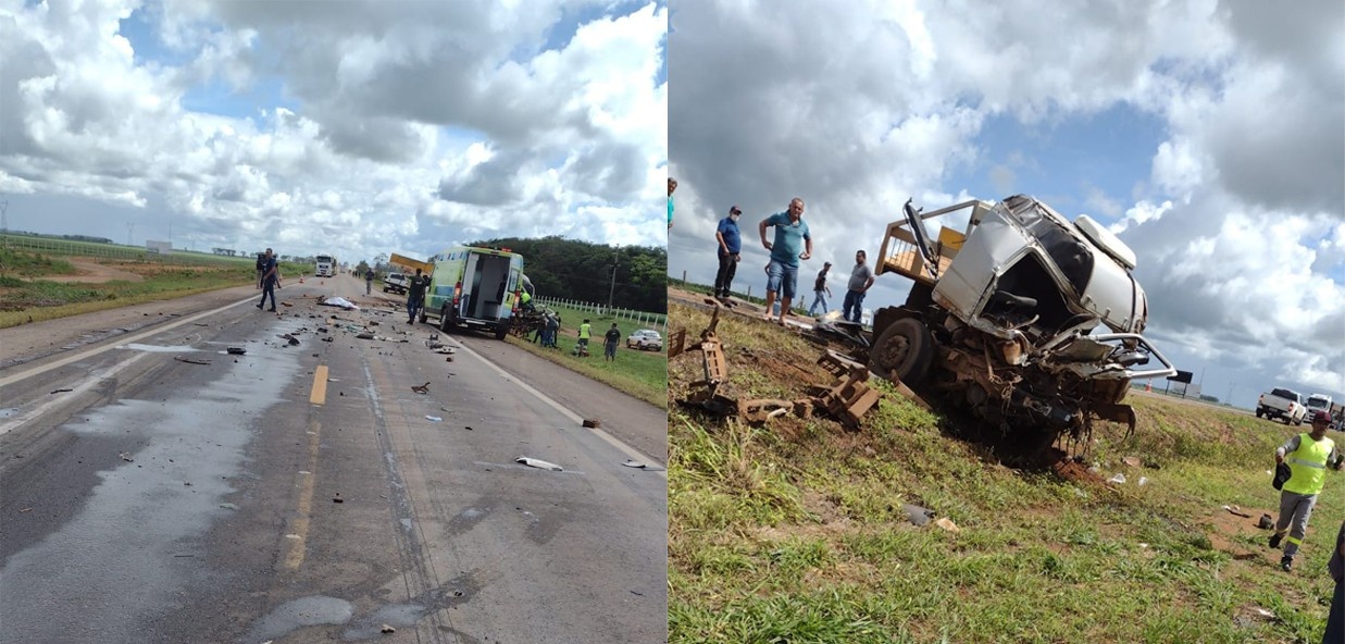 Um morre e três ficam feridos após batida entre veículos de carga na BR-163
