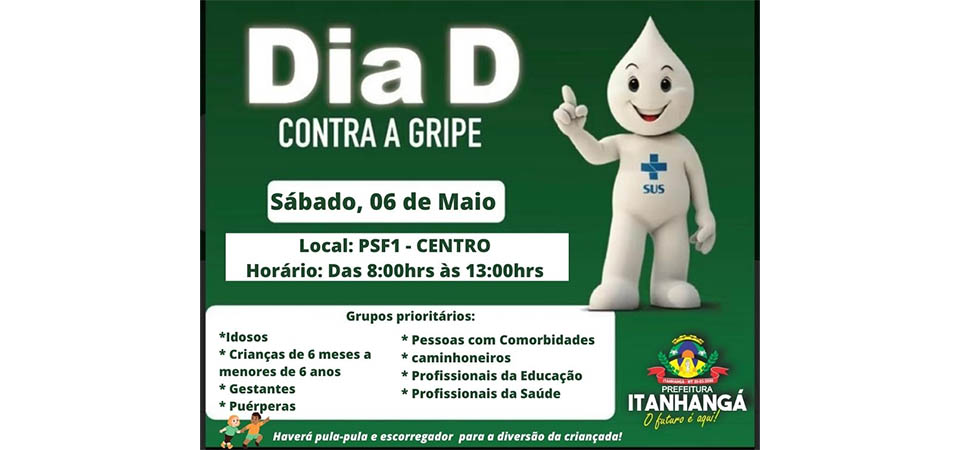 Itanhangá: Sábado dia 06/05 é dia D de vacina contra a gripe