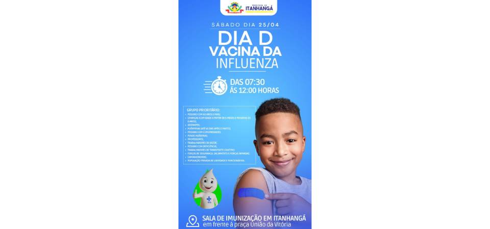 Itanhangá: Sábado, dia 25/04, tem dia D de vacinação contra a influenza