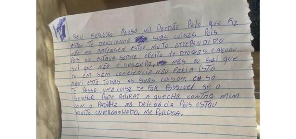 Ladrão furta ferramentas, devolve ao dono e manda carta com pedido de desculpas