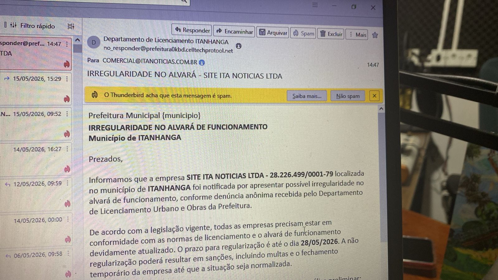 Itanhangá: Empresas estão recebendo e-mail falso aplicando golpe sobre irregualaridades no alvará de funcionamento