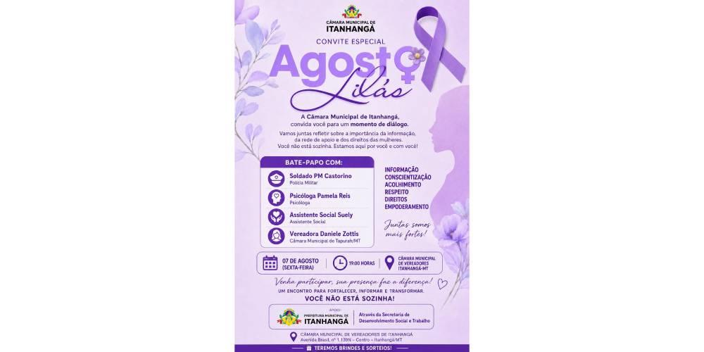 Itanhangá: Bate-papo que acontecerá amanhã, dia 07/08, fortalece campanha no combate a violência contra a mulher