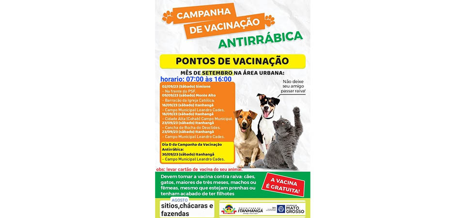 Itanhangá: Secretaria De saúde está vacinando os animais contra a raiva