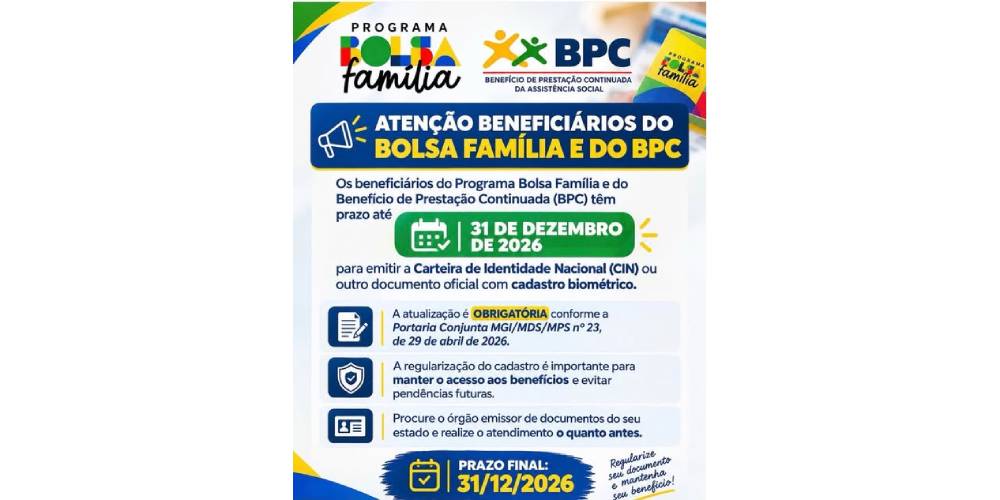 Itanhangá: Beneficiários do Bolsa Família e BPC tem ate fim do ano para fazer a nova carteira de identidade